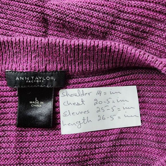 Ann Taylor Knit Ribbed Sweater Top Women L Purple Long Sleeve Round Neck Viscose - Picture 7 of 8